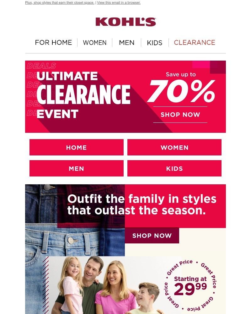 Screenshot of email sent to a Kohls Registered user