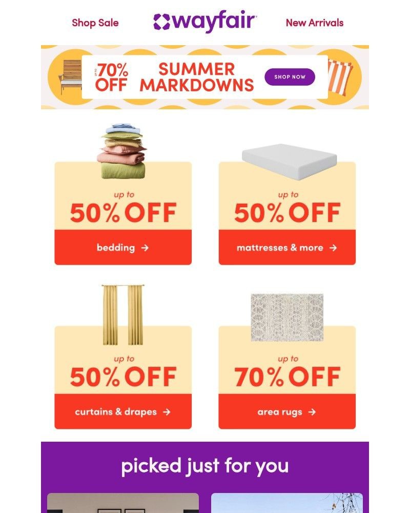 Screenshot of email sent to a Wayfair Newsletter subscriber