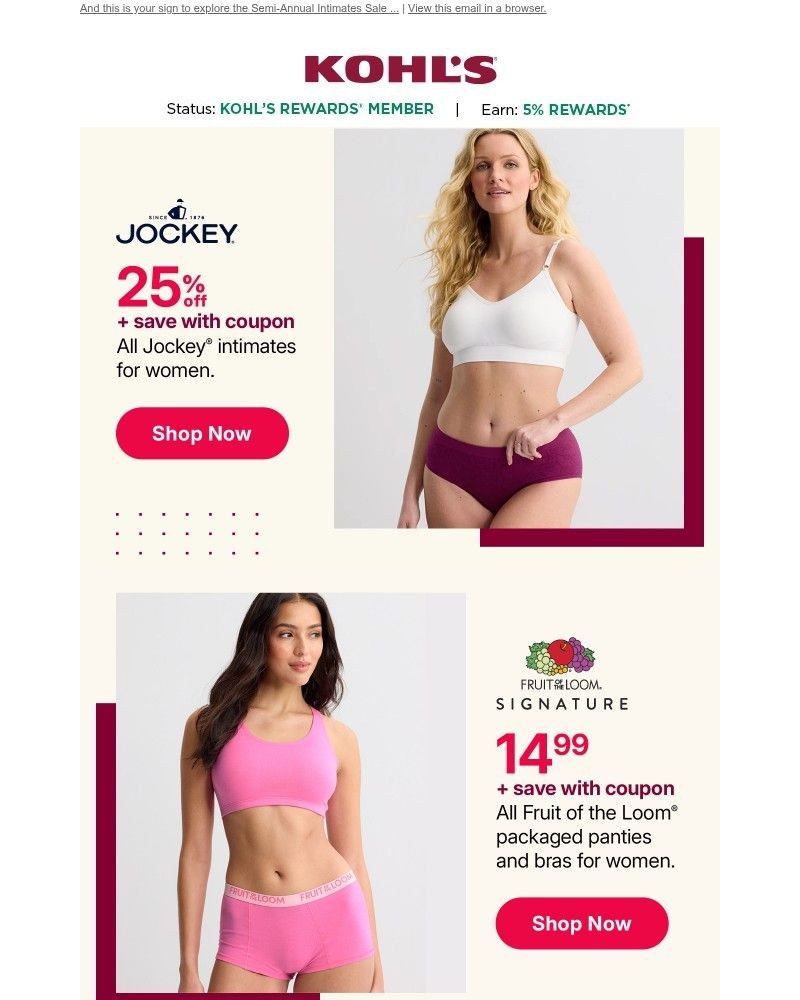 Screenshot of email sent to a Kohls Registered user