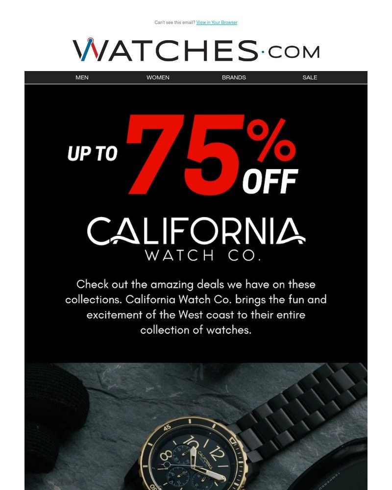 Screenshot of email sent to a Watches.com Newsletter subscriber