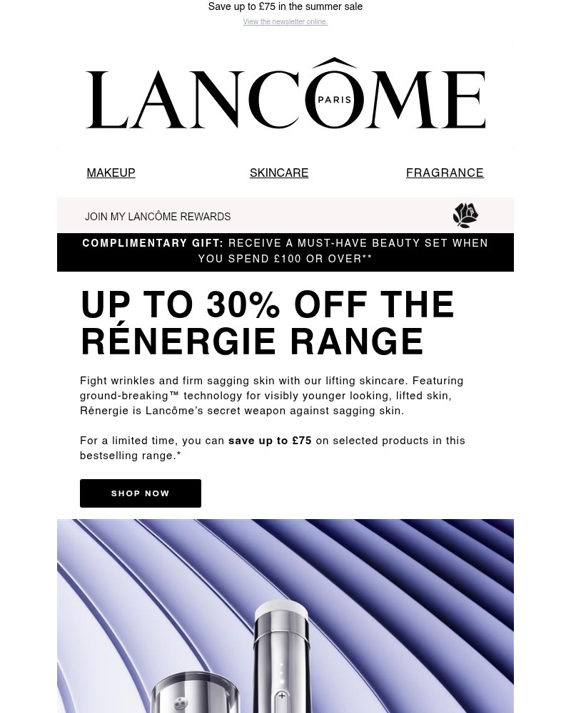 Screenshot of email sent to a Lancôme Newsletter subscriber