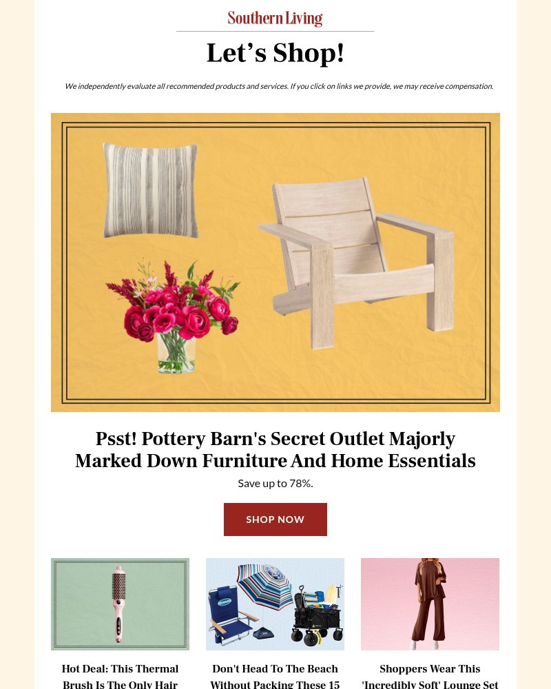 Screenshot of email sent to a Southern Living Newsletter subscriber