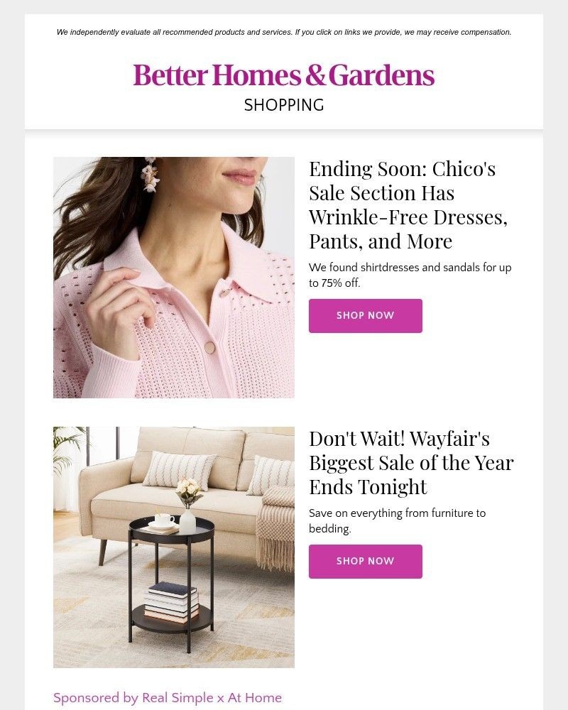 Screenshot of email sent to a Better Homes and Gardens Newsletter subscriber