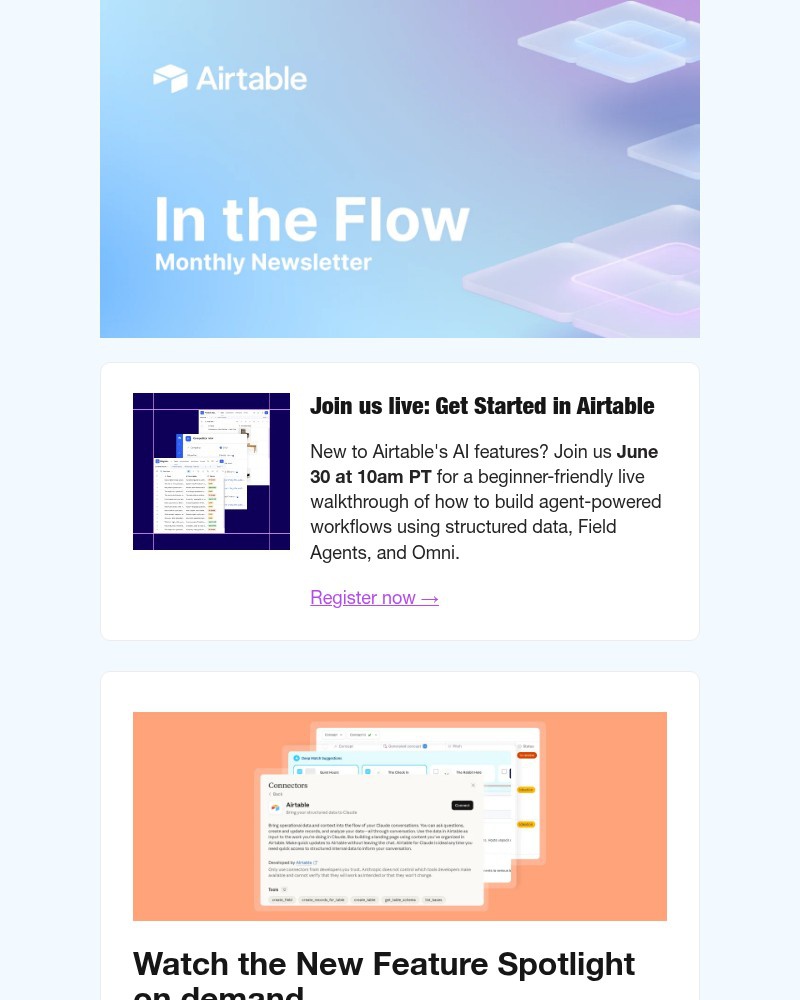 Screenshot of email sent to a Airtable Registered user