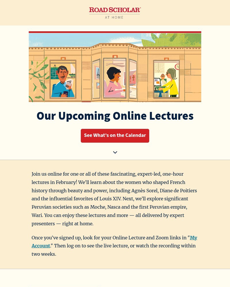 Screenshot of email sent to a Road Scholar Newsletter subscriber