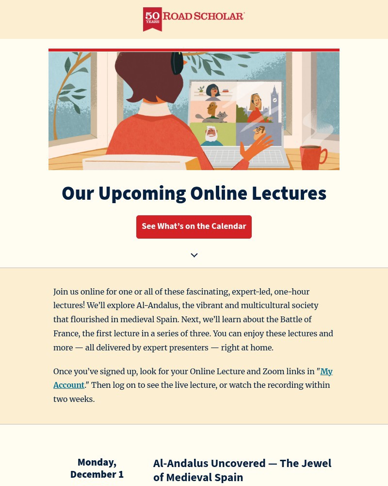 Screenshot of email sent to a Road Scholar Newsletter subscriber