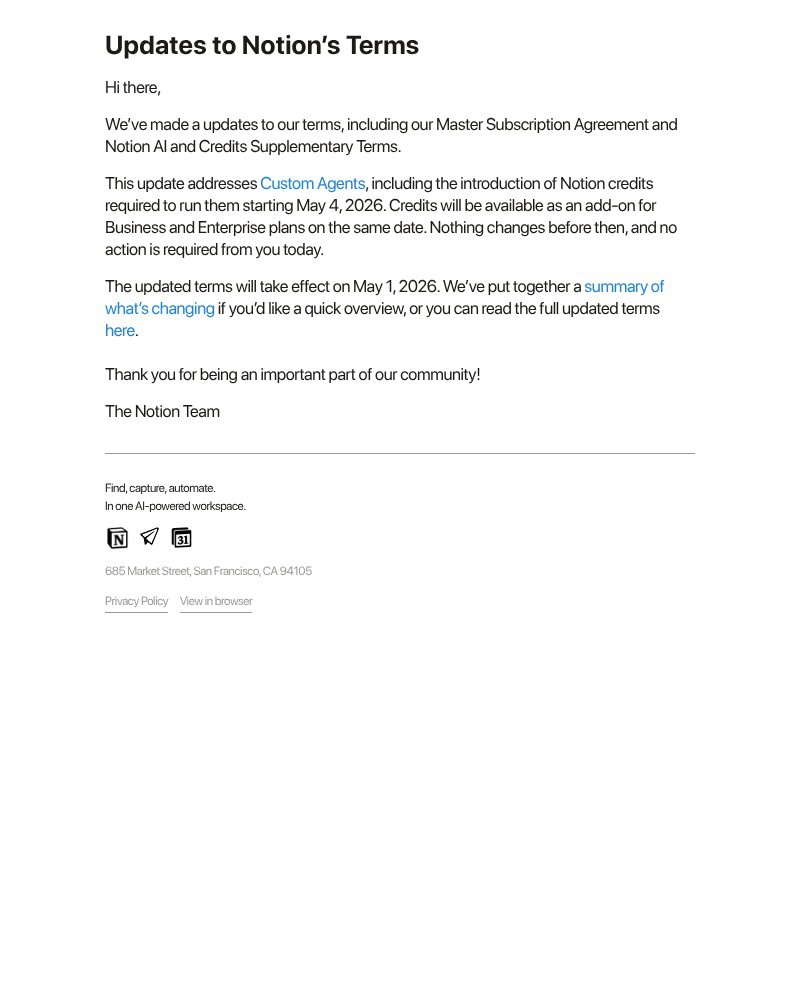 Screenshot of email sent to a Notion Registered user