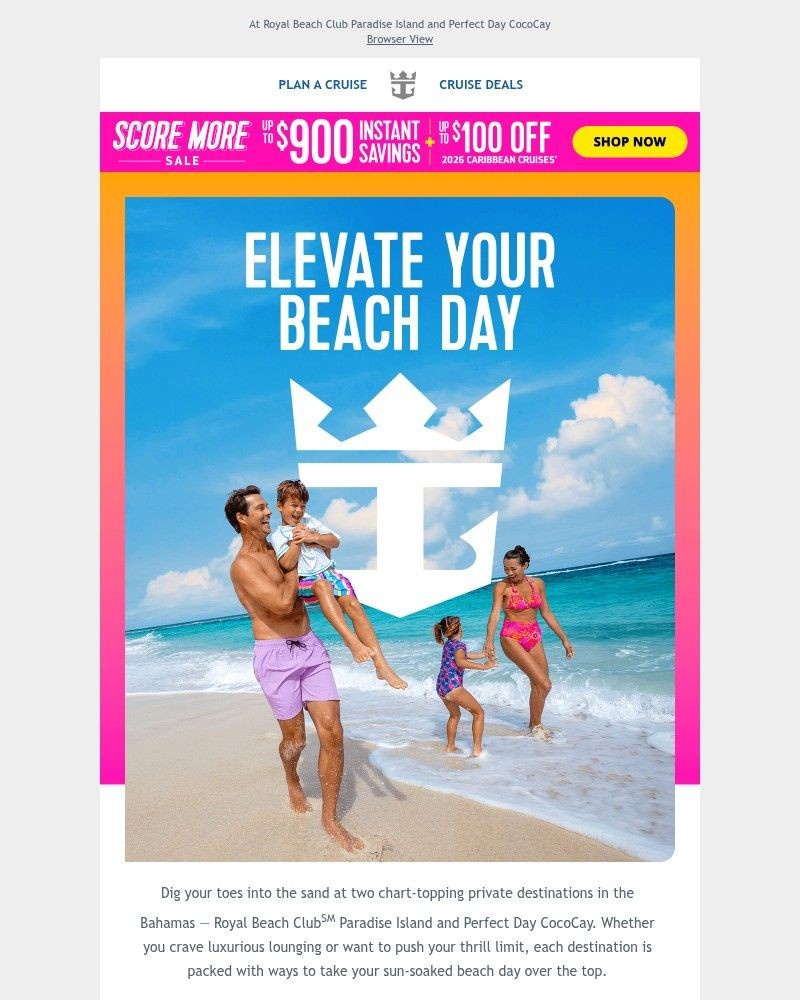 Screenshot of email sent to a Royal Caribbean Cruises Newsletter subscriber