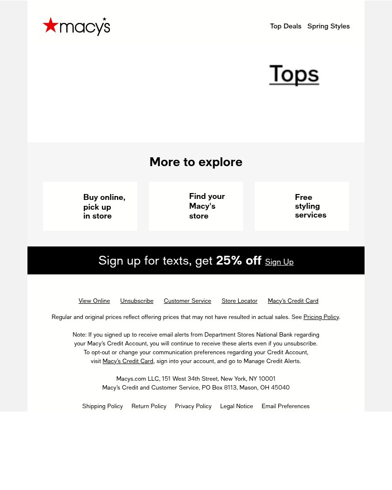 Screenshot of email sent to a Macy's Cart abandoner