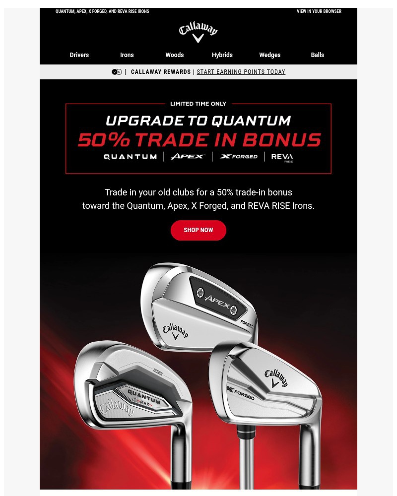 Screenshot of email sent to a Callaway Golf Newsletter subscriber