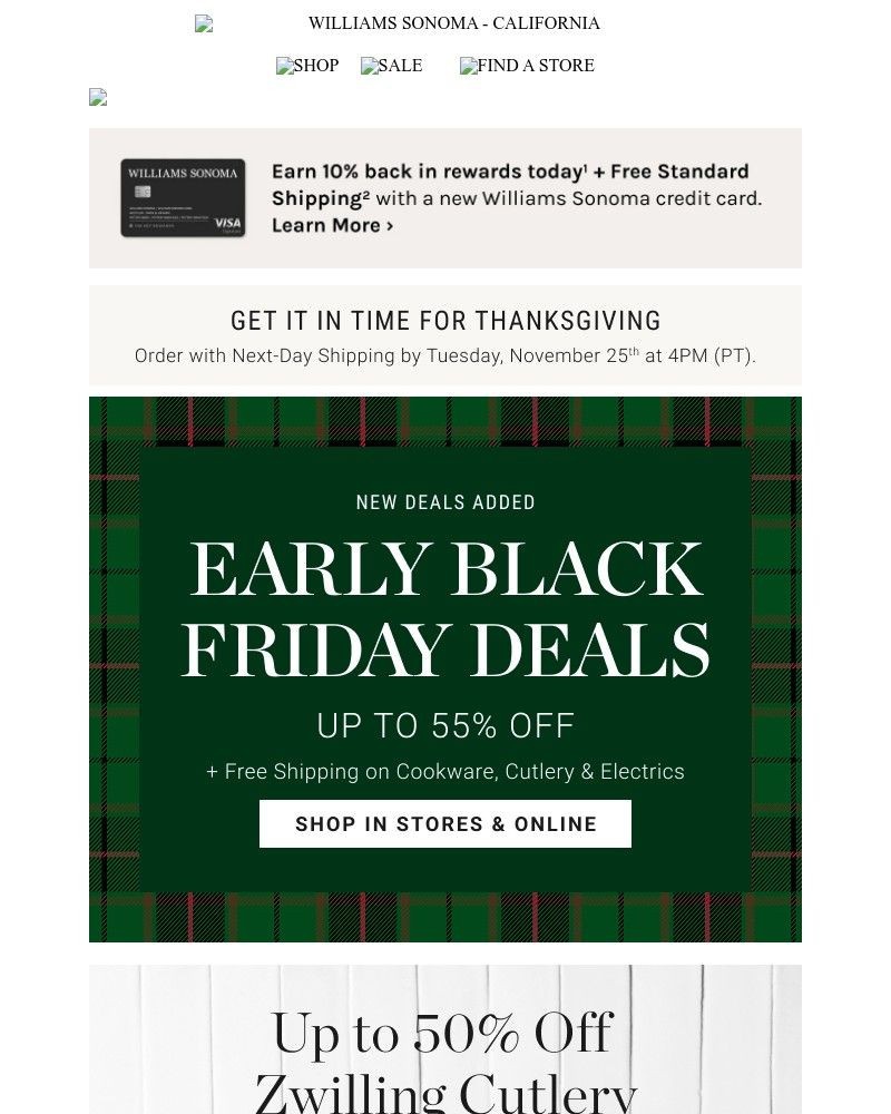 Screenshot of email sent to a Williams Sonoma Newsletter subscriber