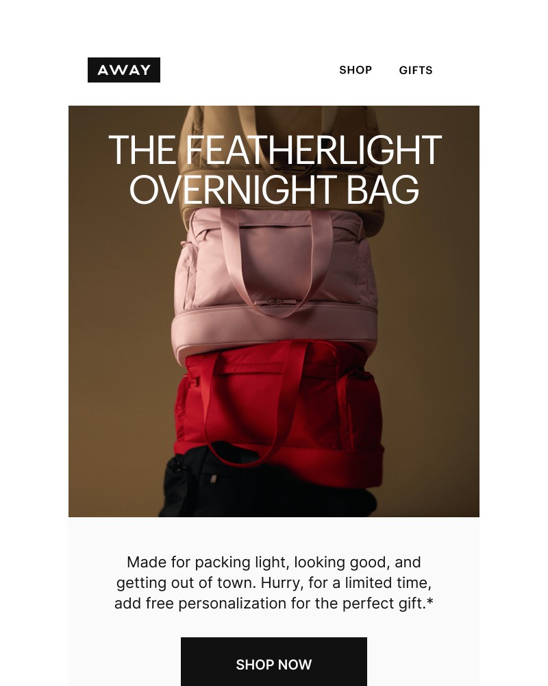 Screenshot of email sent to a Away Newsletter subscriber