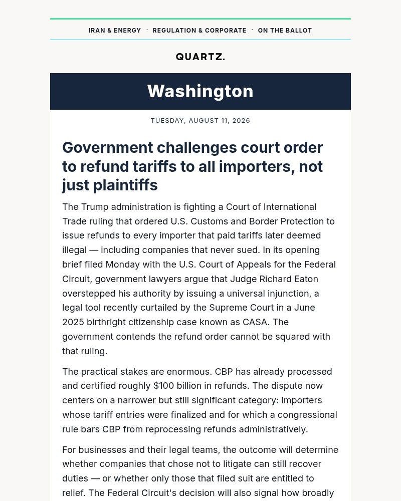 Screenshot of email with subject /media/emails/us-fights-court-order-on-tariff-refunds-f2802e-cropped-6beb040f.jpg