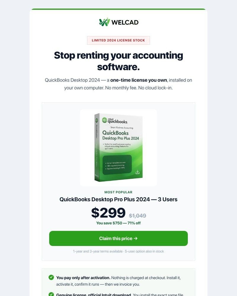 Screenshot of email sent to a QuickBooks Customer