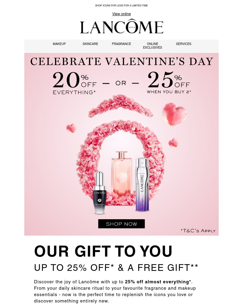 Screenshot of email sent to a Lancôme Newsletter subscriber