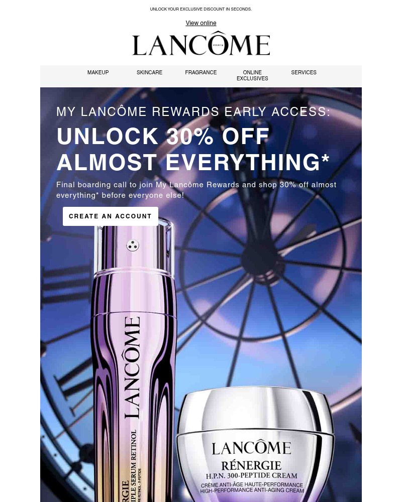 Screenshot of email sent to a Lancôme Newsletter subscriber
