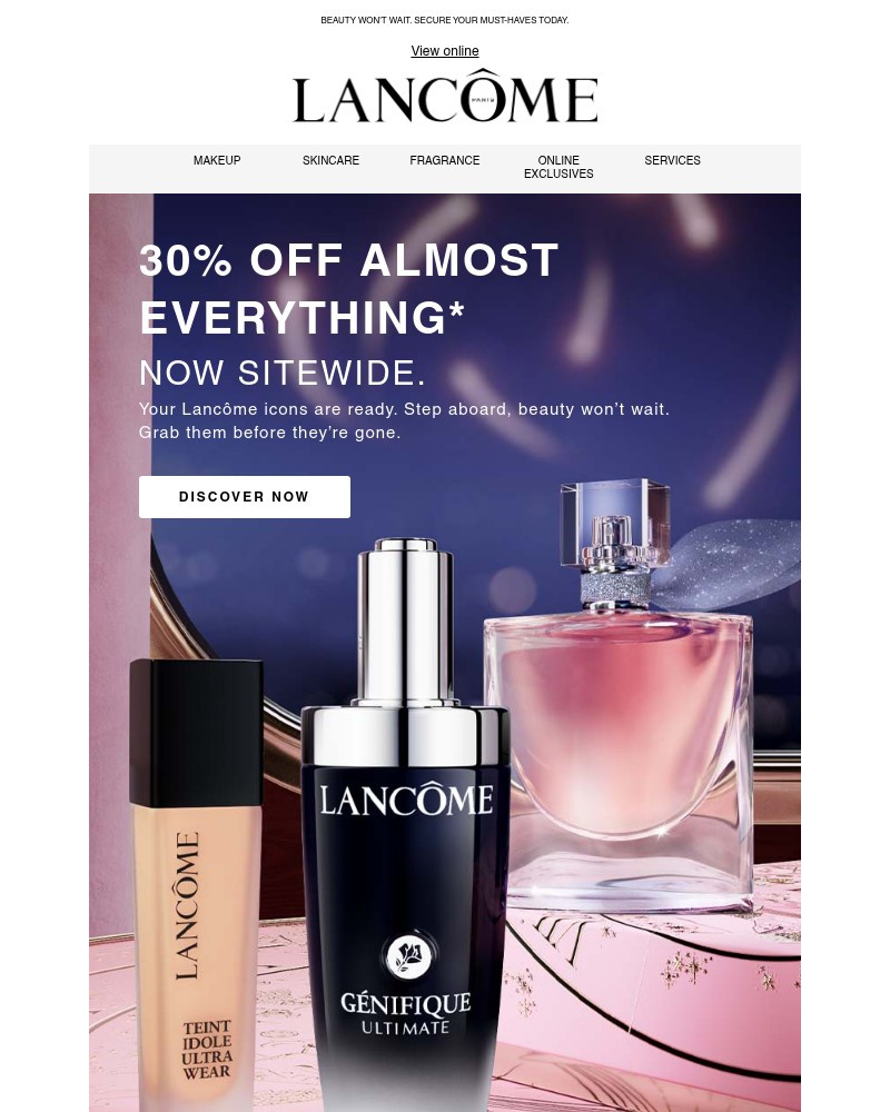 Screenshot of email sent to a Lancôme Newsletter subscriber