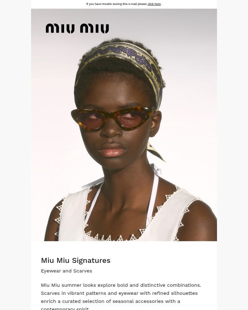 Screenshot of email sent to a Miu Miu Newsletter subscriber