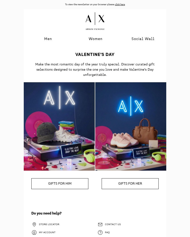 Screenshot of email sent to a Armani Exchange Newsletter subscriber