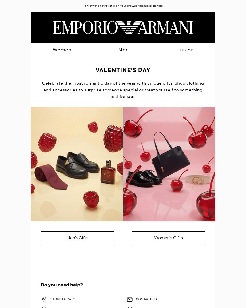 Screenshot of email sent to a Armani Newsletter subscriber