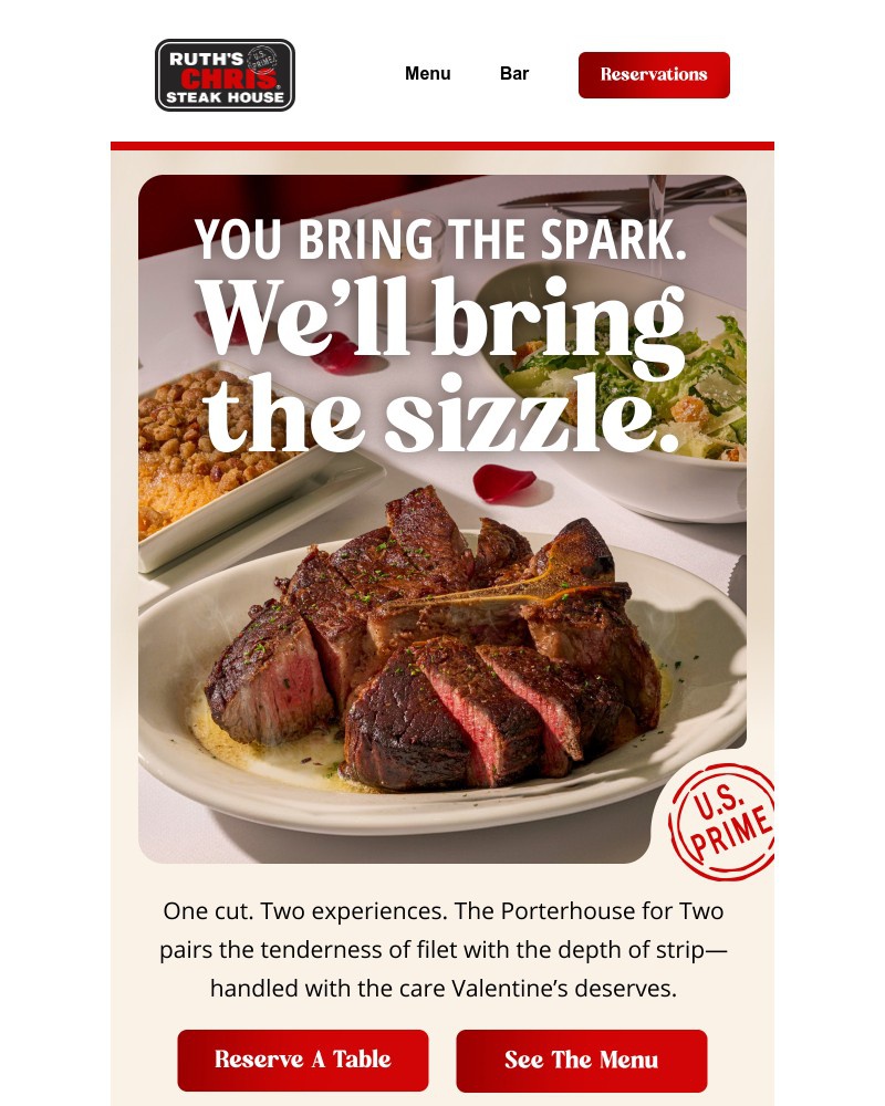 Screenshot of email sent to a Ruth’s Chris Newsletter subscriber