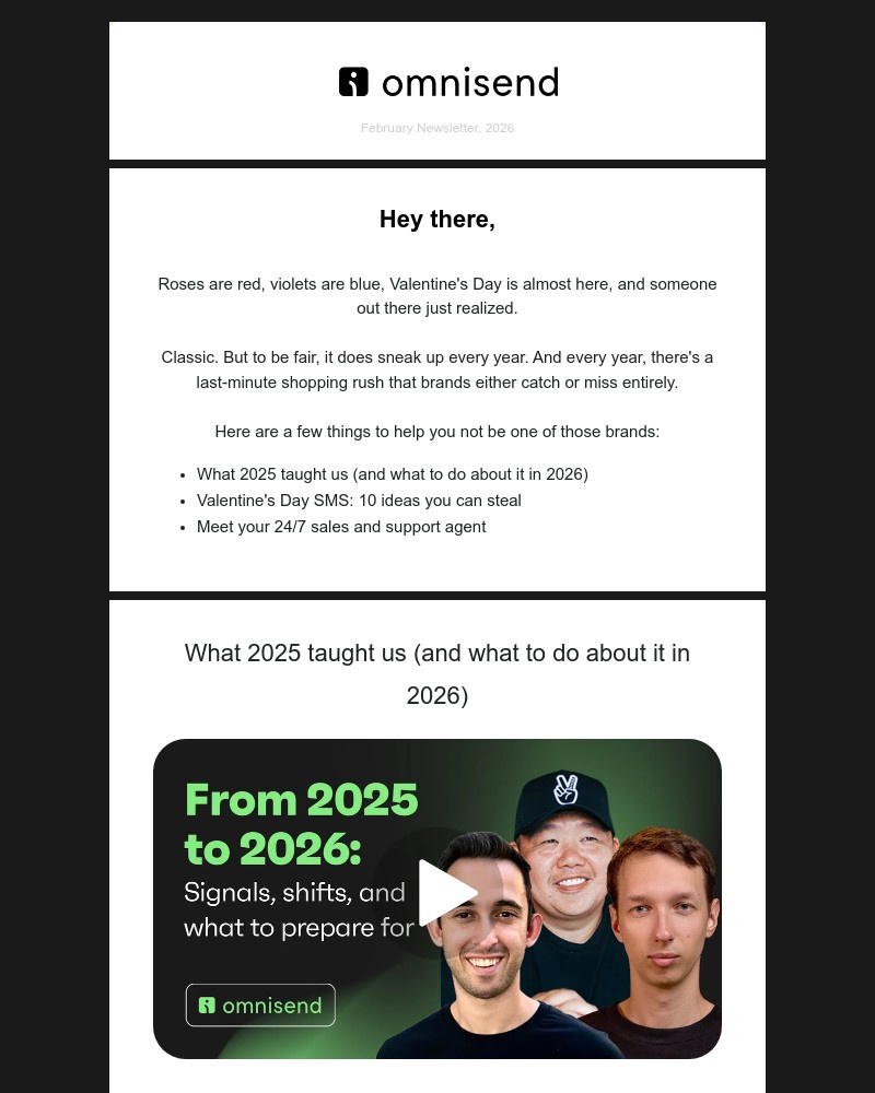 Screenshot of email sent to a omnisend Newsletter subscriber