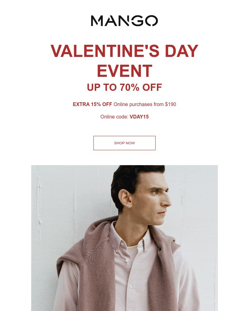 Screenshot of email sent to a Mango Newsletter subscriber