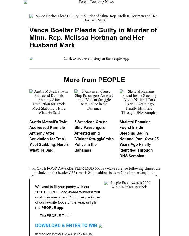 Screenshot of email sent to a People Newsletter subscriber