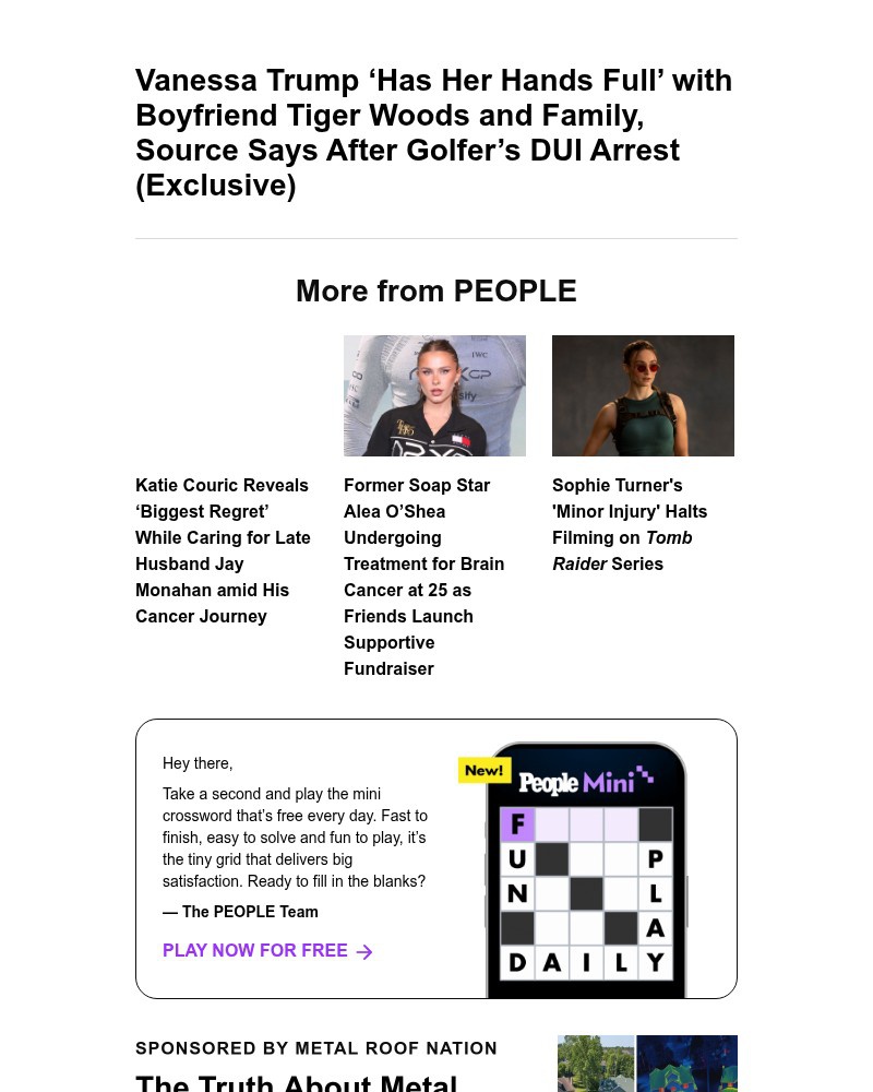 Screenshot of email sent to a People Newsletter subscriber