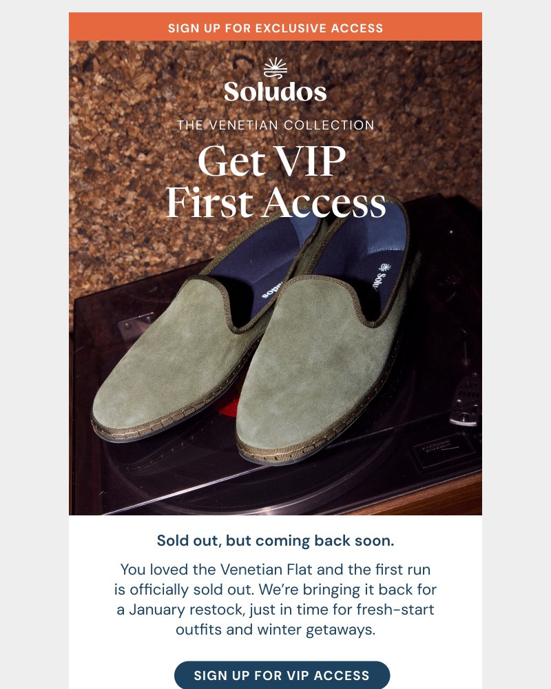 Screenshot of email sent to a Soludos Registered user