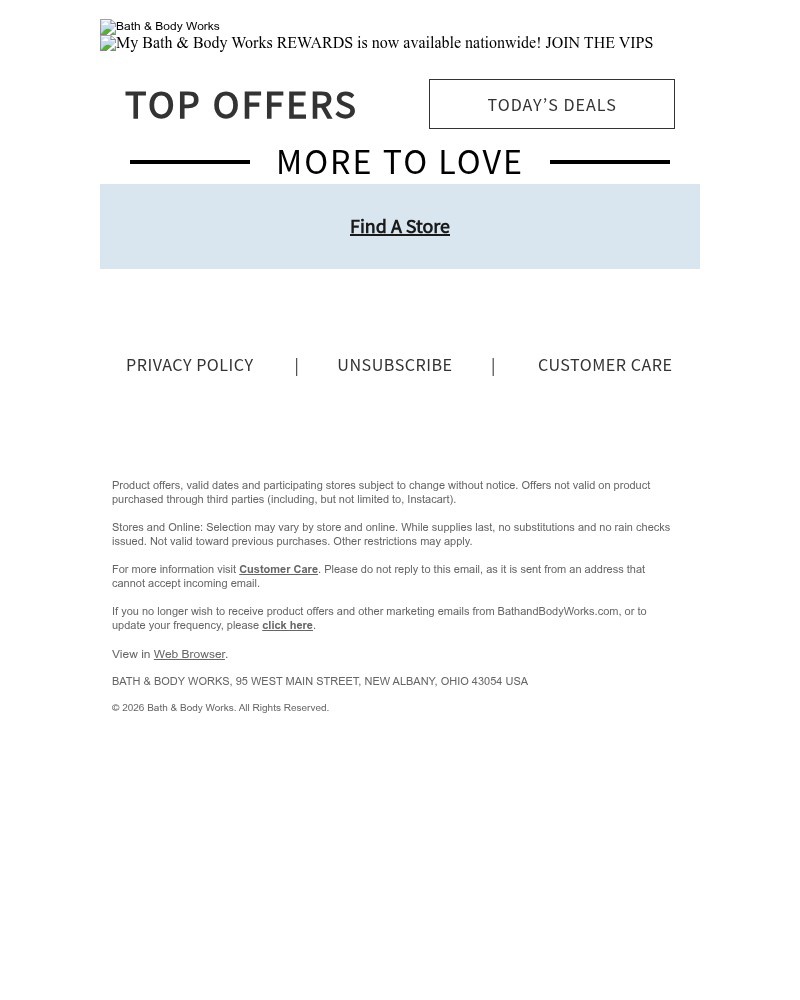 Screenshot of email sent to a Bath & Body Works Newsletter subscriber