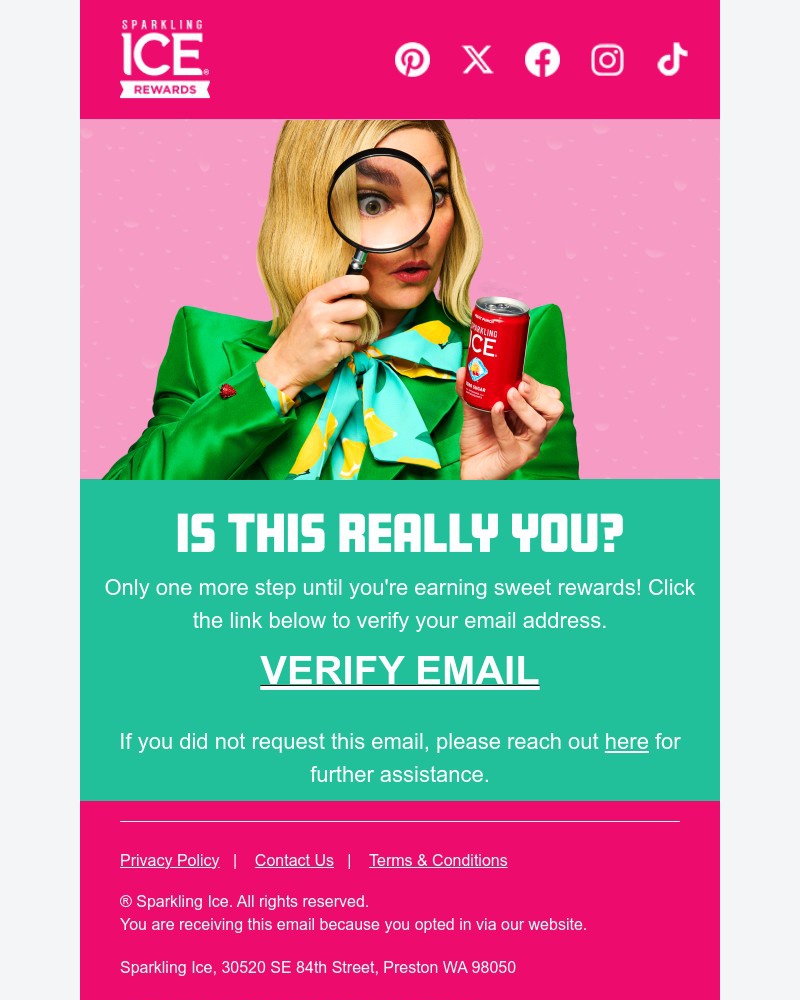 Screenshot of email sent to a Sparkling Ice Registered user