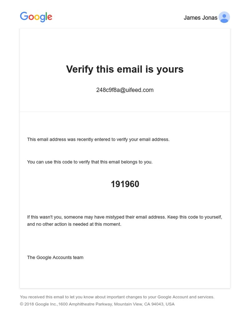 Screenshot of email sent to a YouTube Registered user