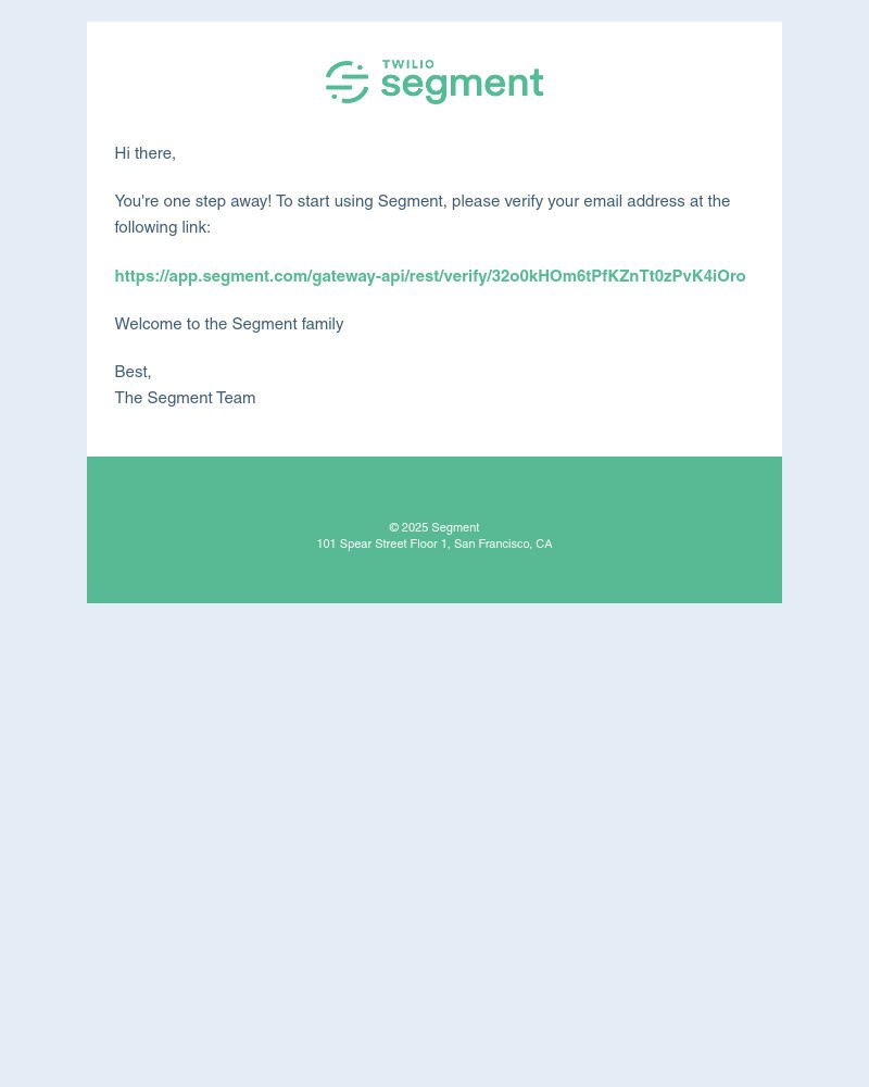 Screenshot of email sent to a Segment Trial user