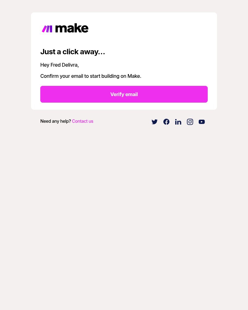 Screenshot of email sent to a Make Trial user