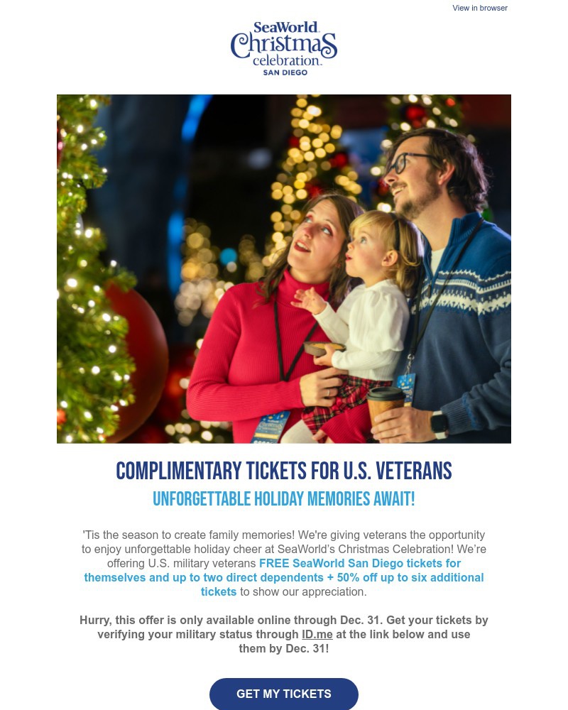 Screenshot of email sent to a Sea World Newsletter subscriber