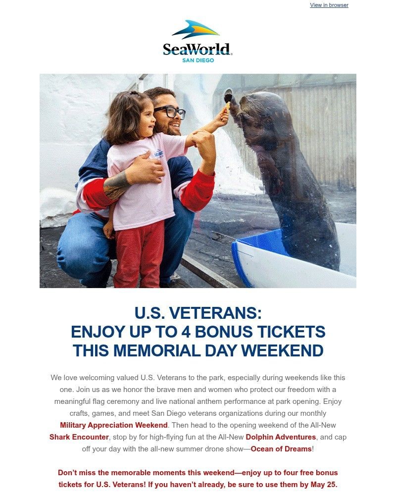 Screenshot of email sent to a Sea World Newsletter subscriber