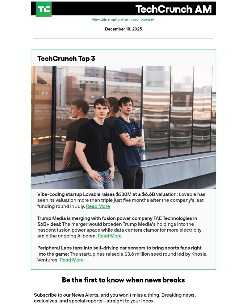 Screenshot of email with subject /media/emails/vibe-coding-startup-lovable-raises-330m-at-a-66b-valuation-479a8e-cropped-aab1f281.jpg