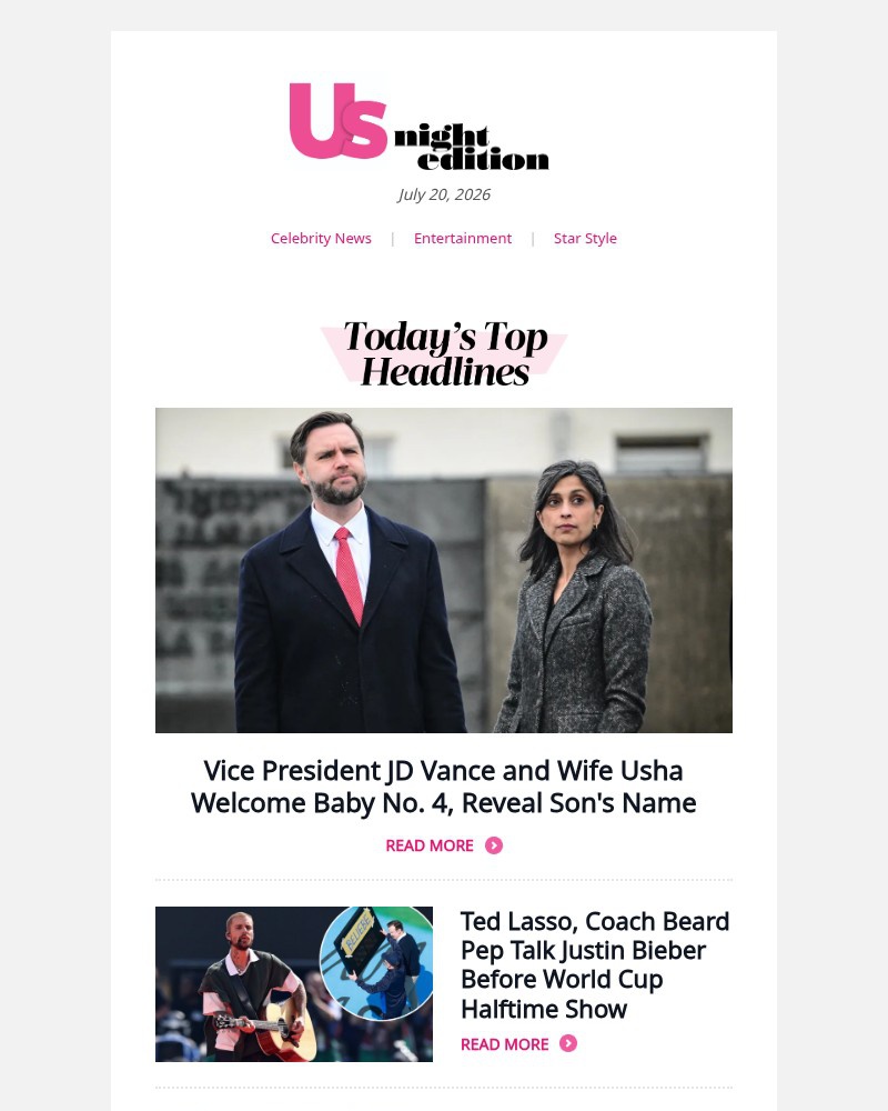 Screenshot of email sent to a Us Weekly Newsletter subscriber