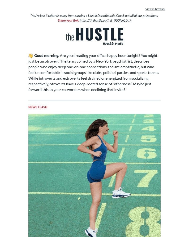 Screenshot of email sent to a The Hustle Newsletter subscriber