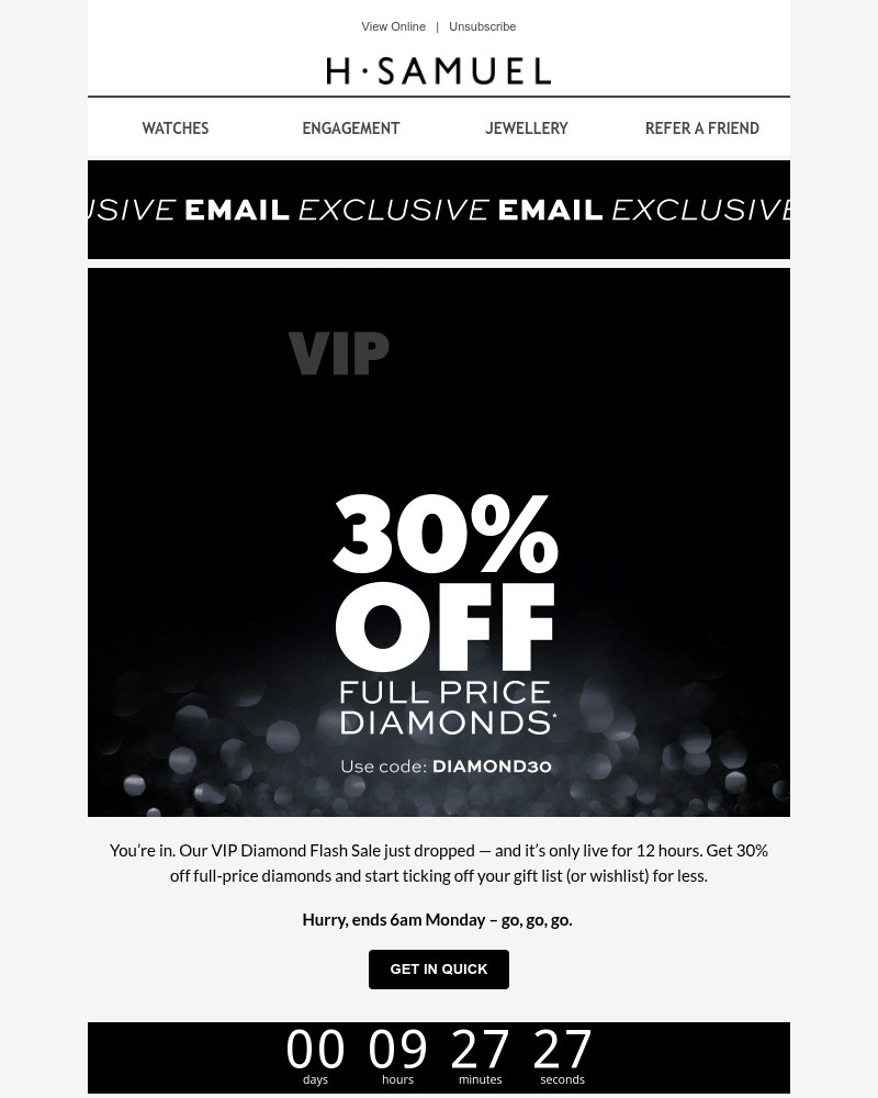Screenshot of email with subject /media/emails/vips-only-30-off-diamonds-flash-sale-fa17e9-cropped-a34aad9f.jpg