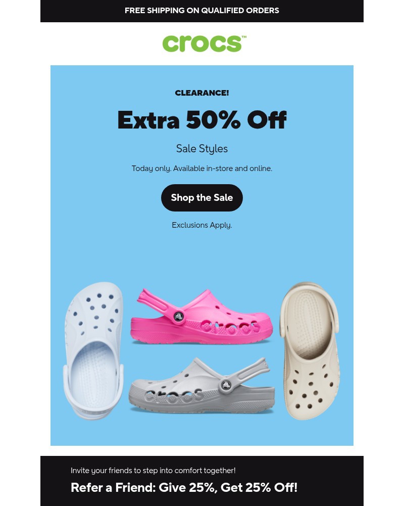 Screenshot of email sent to a Crocs Newsletter subscriber