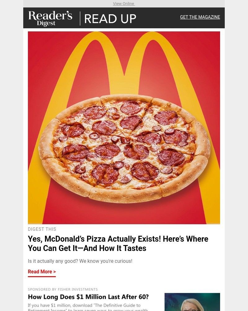 Screenshot of email sent to a Reader’s Digest Newsletter subscriber