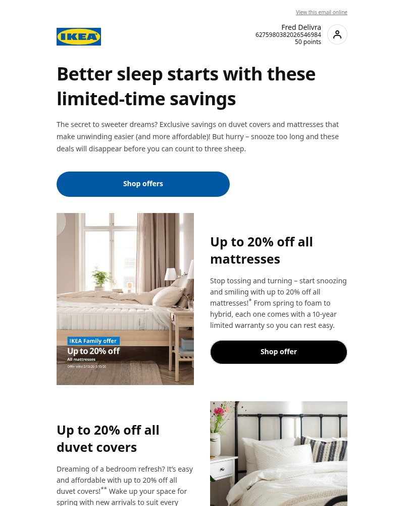 Screenshot of email sent to a Ikea Registered user