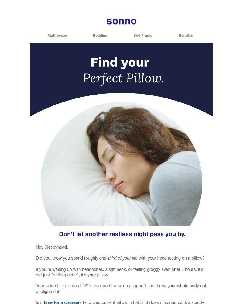 Screenshot of email sent to a Sonno Newsletter subscriber