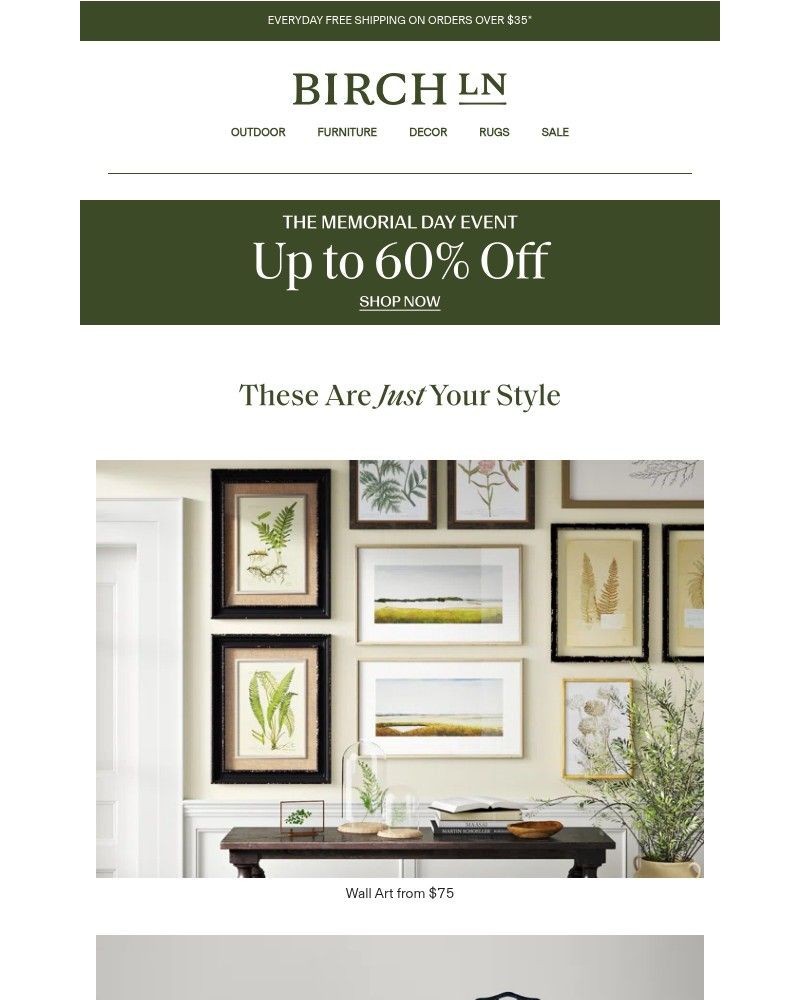 Screenshot of email sent to a Birch Lane Newsletter subscriber