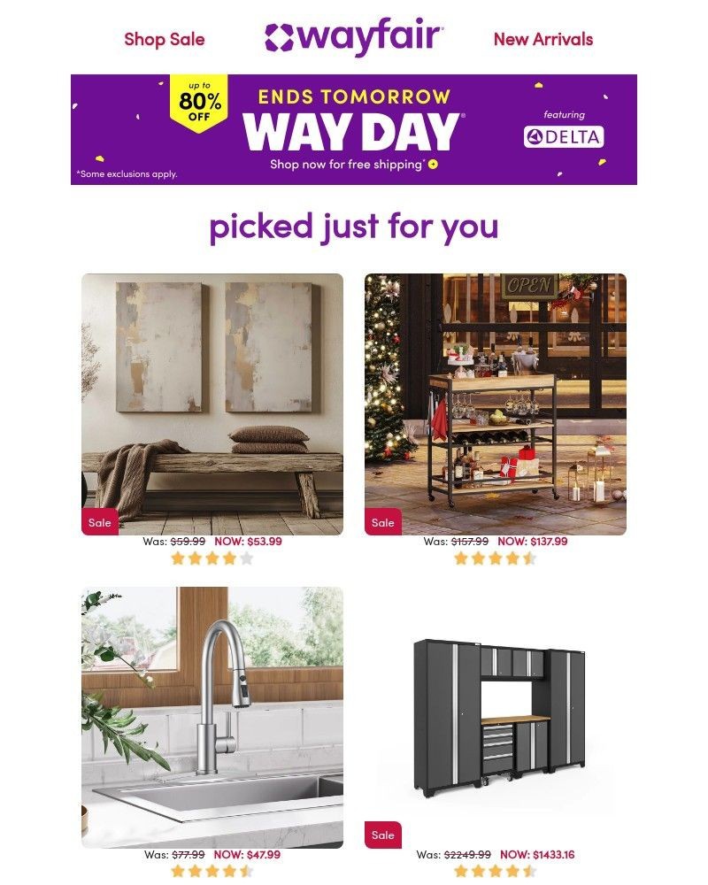 Screenshot of email sent to a Wayfair Newsletter subscriber