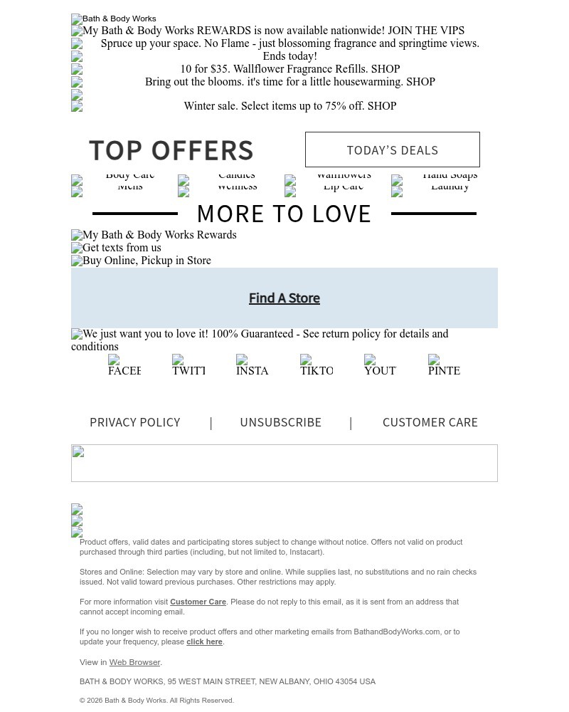 Screenshot of email sent to a Bath & Body Works Newsletter subscriber