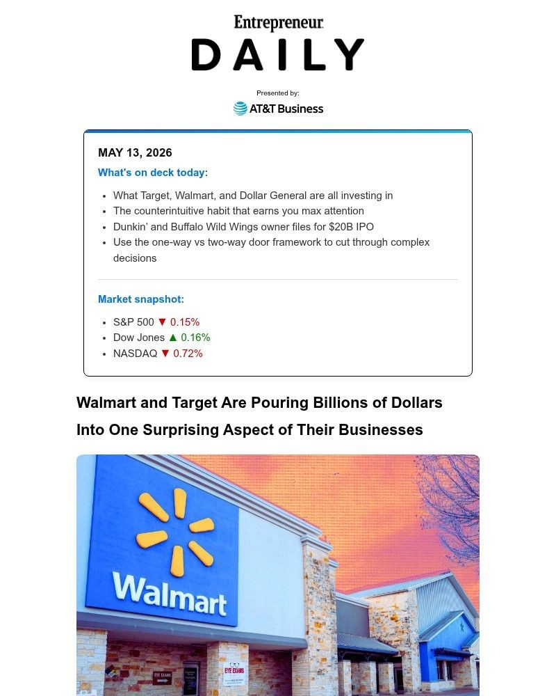 Screenshot of email sent to a Entrepreneur Newsletter subscriber