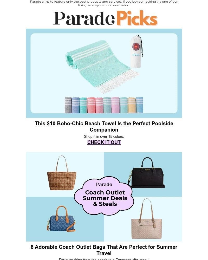 Screenshot of email sent to a Parade Newsletter subscriber